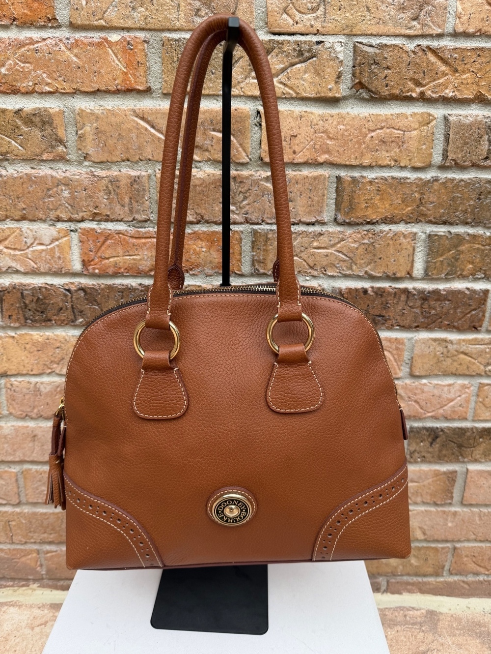 Dooney & Bourke Brown Pebbled Leather Satchel Shoulder Bag